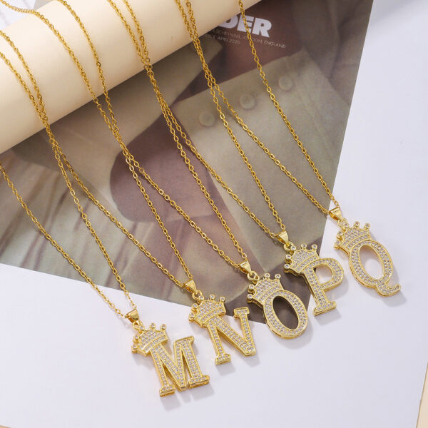 1PCS Fashionable Gold Diamond Crown Uppercase Letter Popular Pendant Necklace Suitable For Daily Use Festivals Parties Gifts Jewelry Set - Image 7