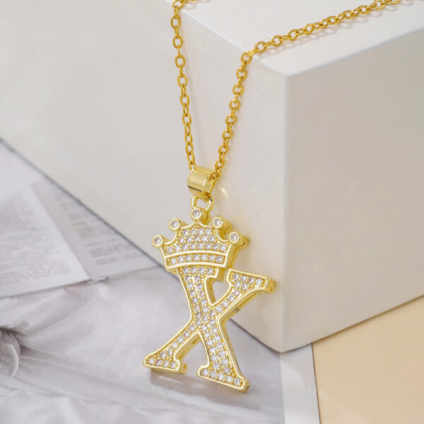 1PCS Fashionable Gold Diamond Crown Uppercase Letter Popular Pendant Necklace Suitable For Daily Use Festivals Parties Gifts Jewelry Set - Image 10
